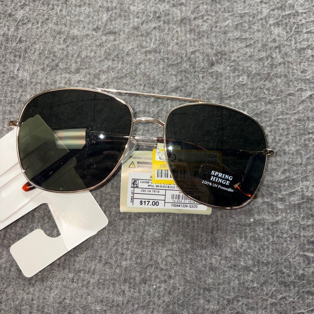 Goodfellow & Co Mens Square Aviator Sunglasses Gold Frame Smoke Lens F00441224